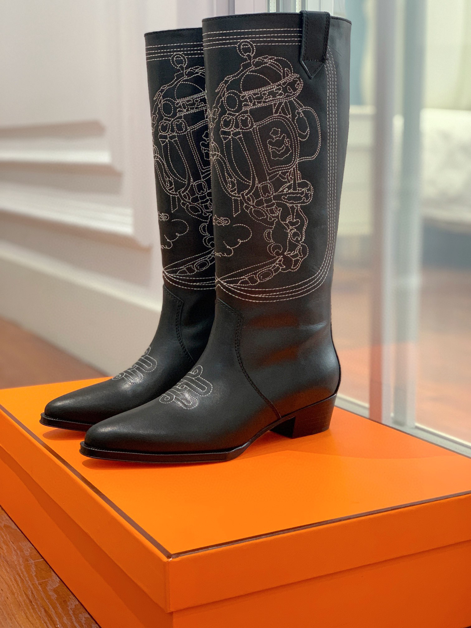 TOP HERMES Cow Boy Boots - Brown/Black/Black Suede