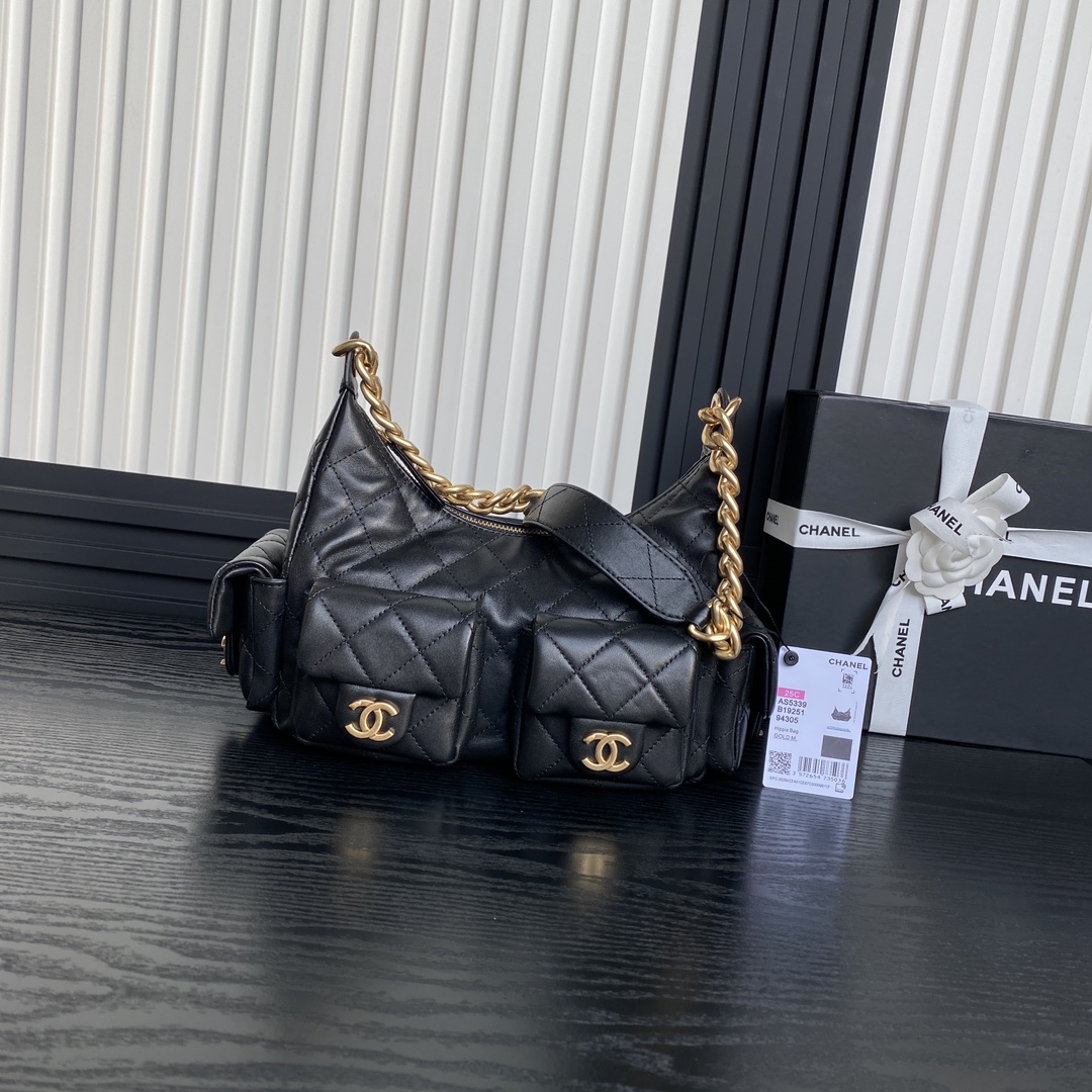 TOP CHANEL Hobo Bag 22x31x15cm/27x35x18cm - Black