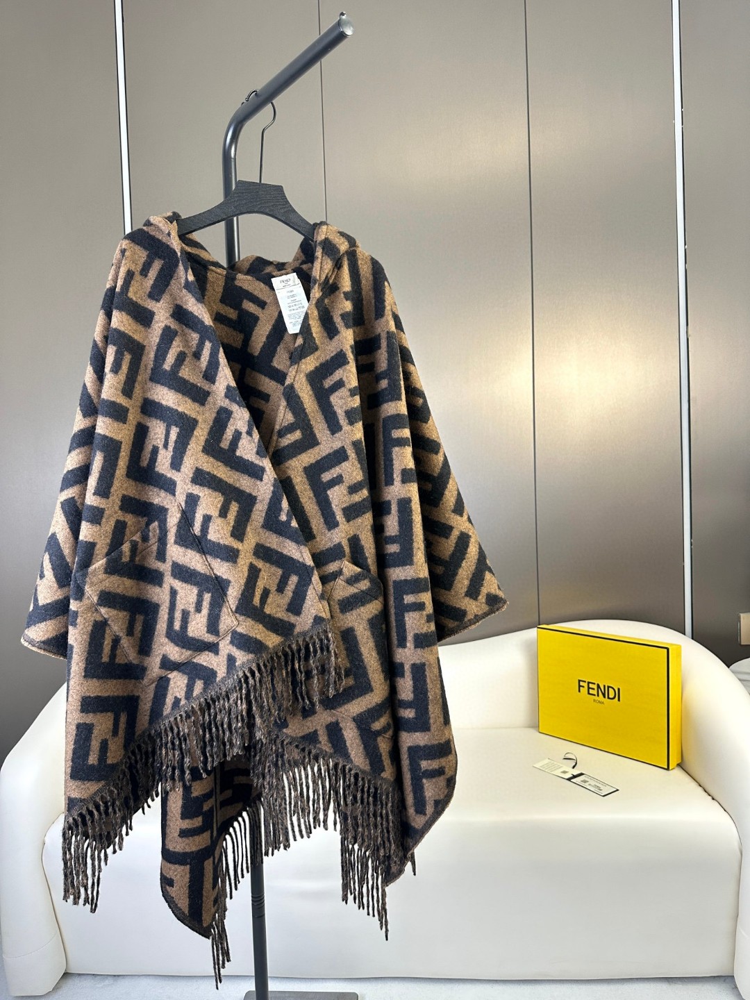 TOP FENDI FF Hooded Cape Shawl - Brown