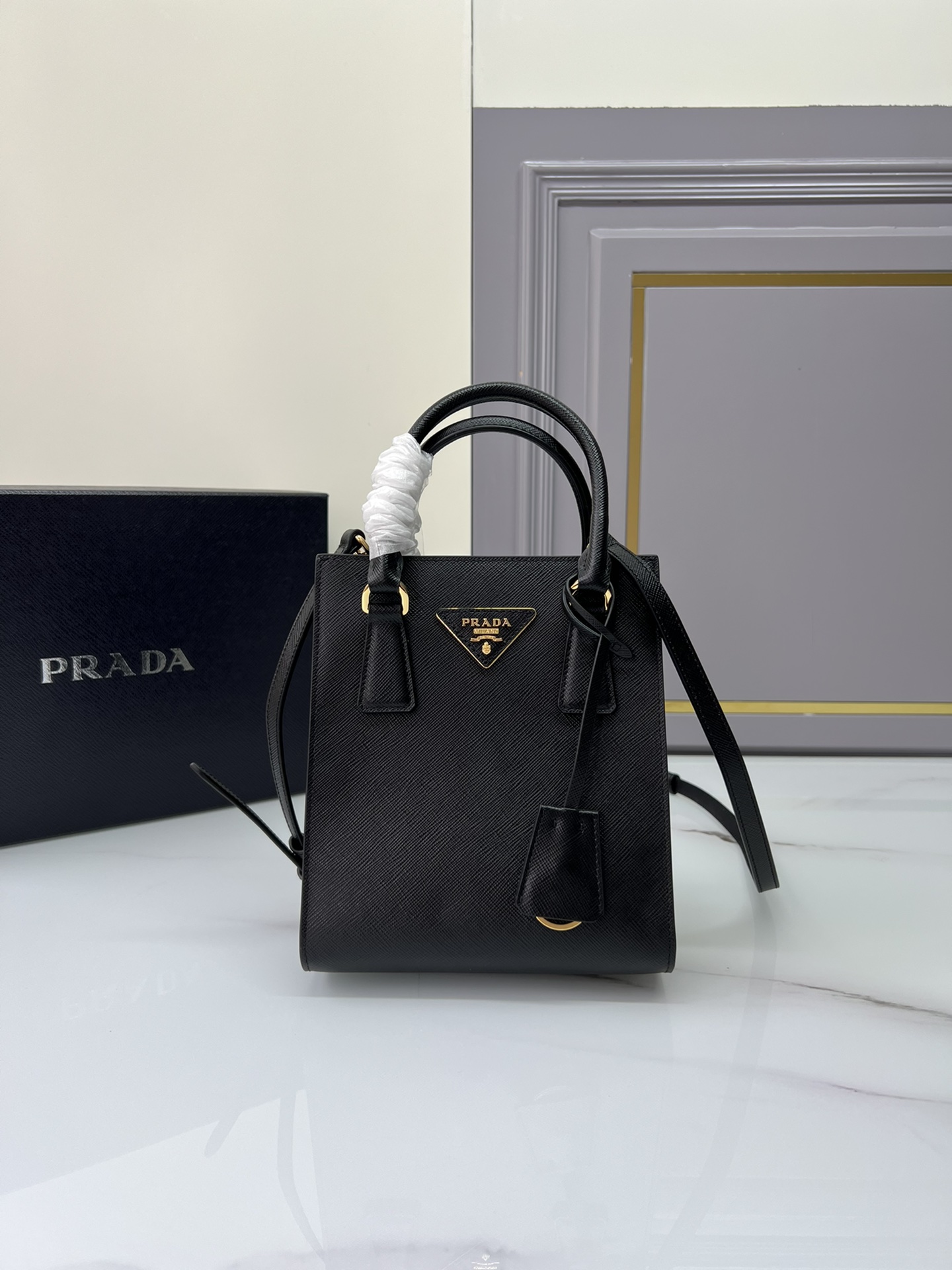 TOP PRADA Galleria Mini Saffiano Cross Grain Cowhide Bag 17x19.5x6.5cm - Four Bags