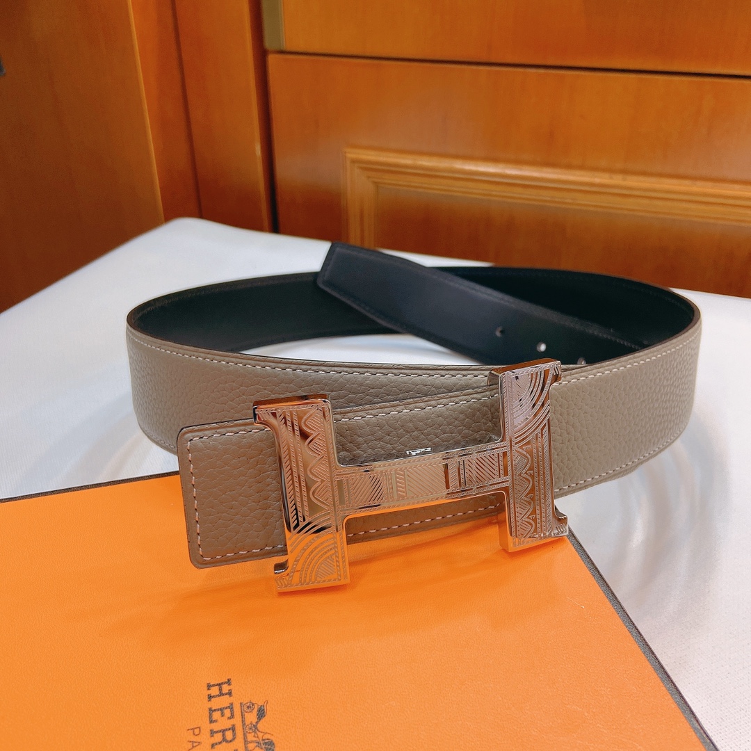 TOP HERMES 3.8cm Reversible Waist Belt - Gray