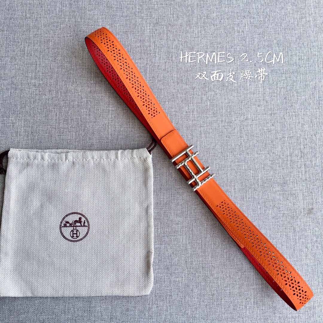 TOP HERMES Double Sided Leather Belts - 2.5CM - GHW/SHW
