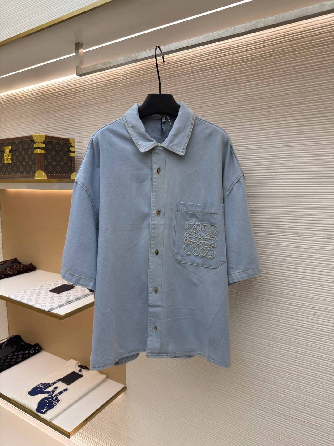 Loewe Anagram精巧刺绣单宁布牛仔衬衫