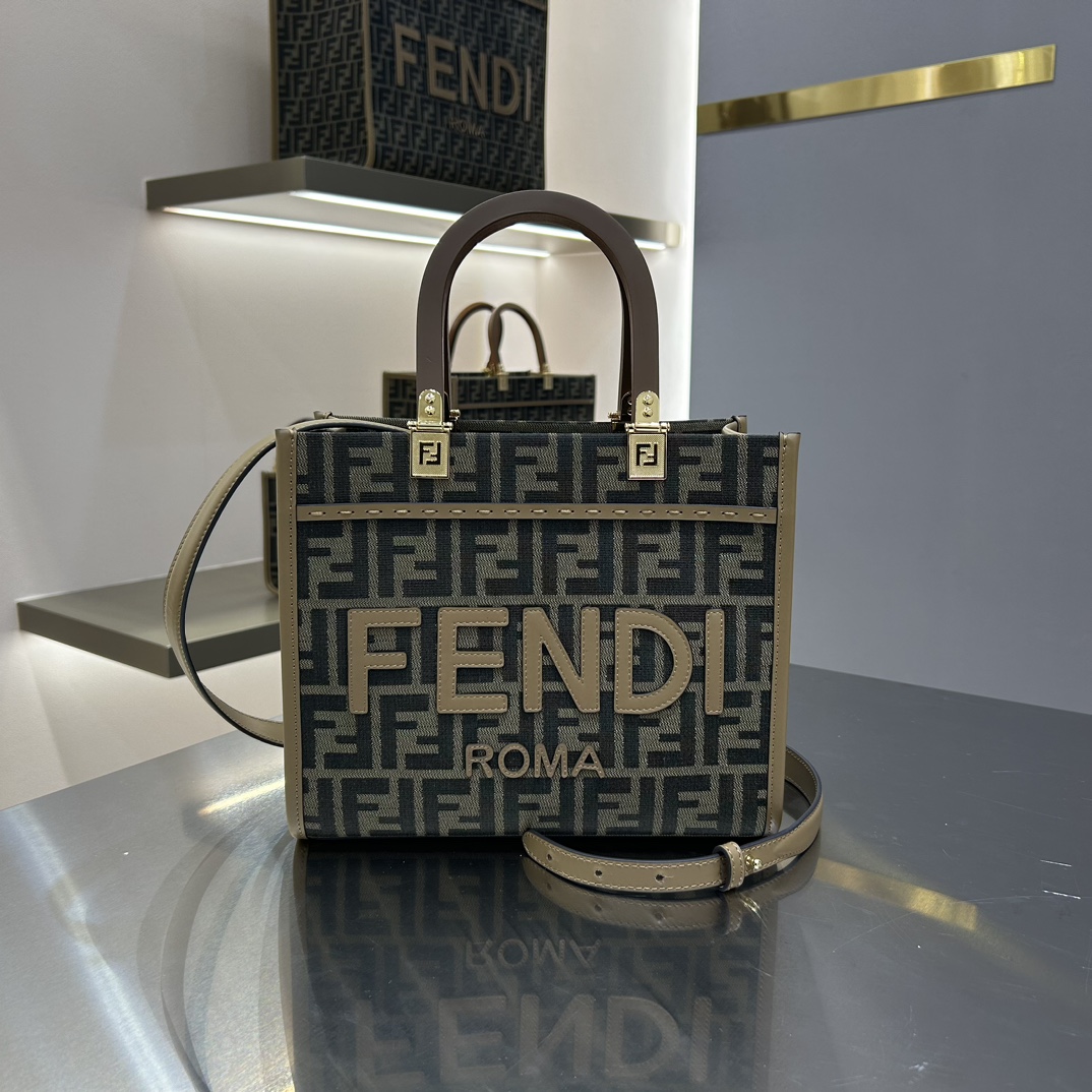 TOP FENDI Sunshine Tote Bag Small 22.5×25.5×12cm - Brown