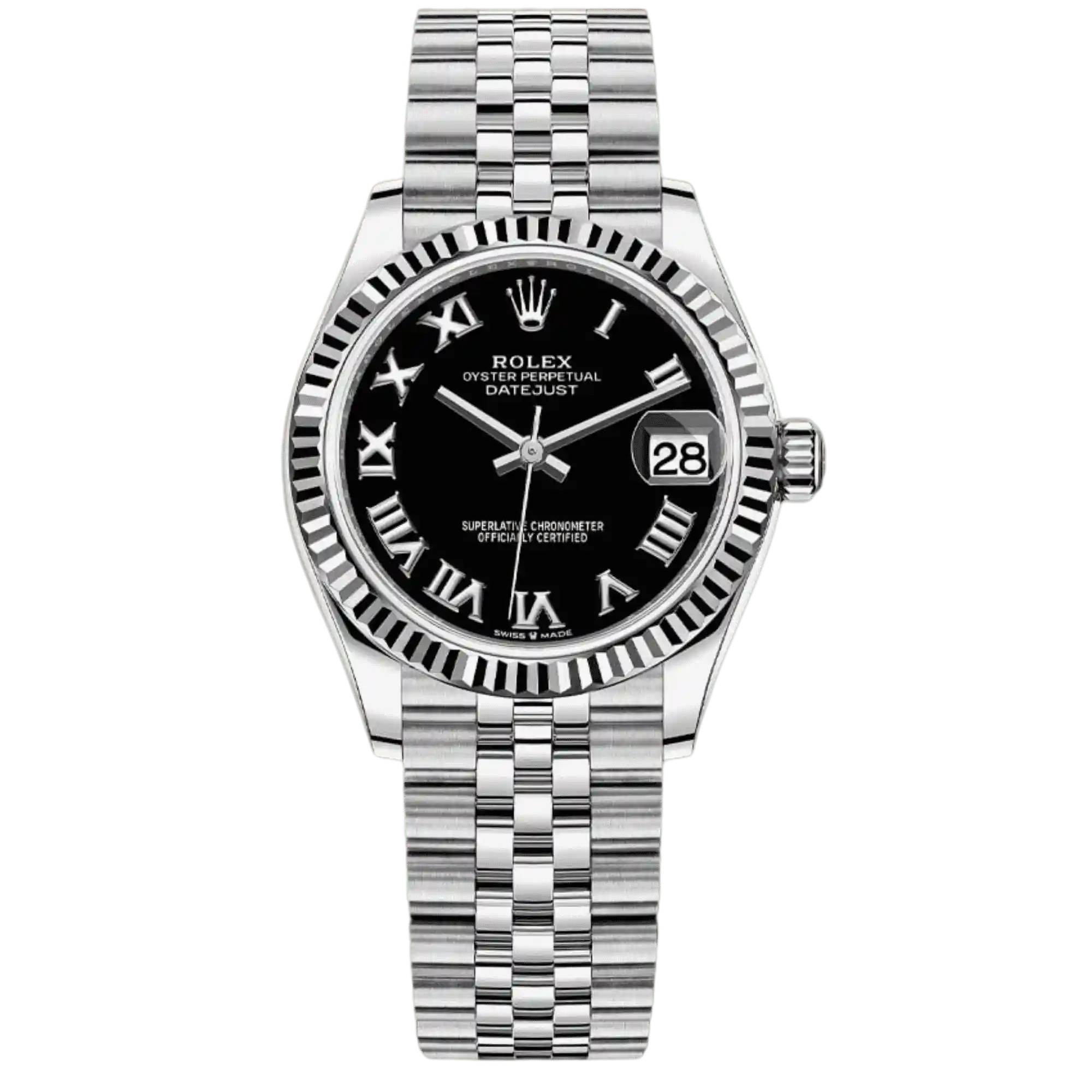 AAAWatch Rolex Datejust Ladies Automatic Watch, Fluted Bezel, AAAWatch Black Roman Numeral Dial, Jubilee Steel Bracelet Date Window Luxury Women Wristwatch