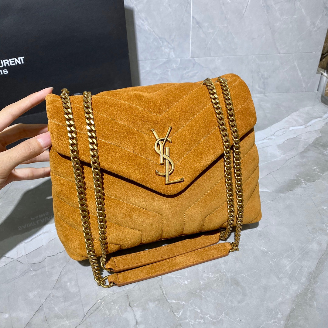 TOP Yves Saint Laurent YSL Loulou Suede Bag Small 20cm - Brown