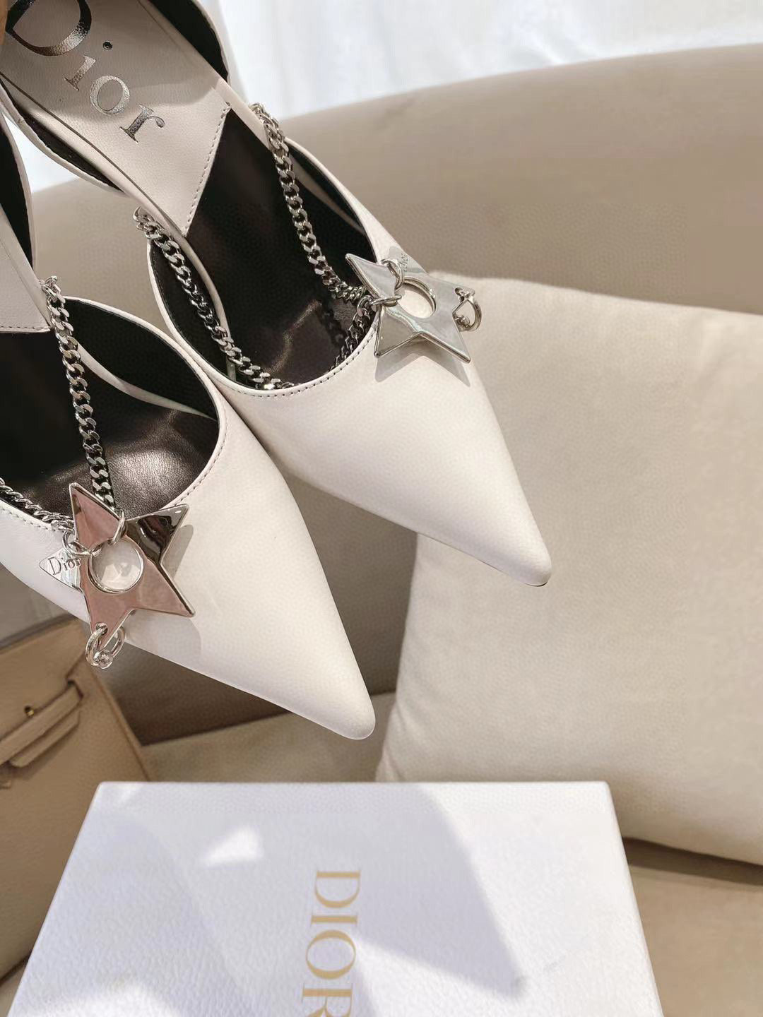 TOP Christian Dior Vintage Star-chain High Heels 5CM - White