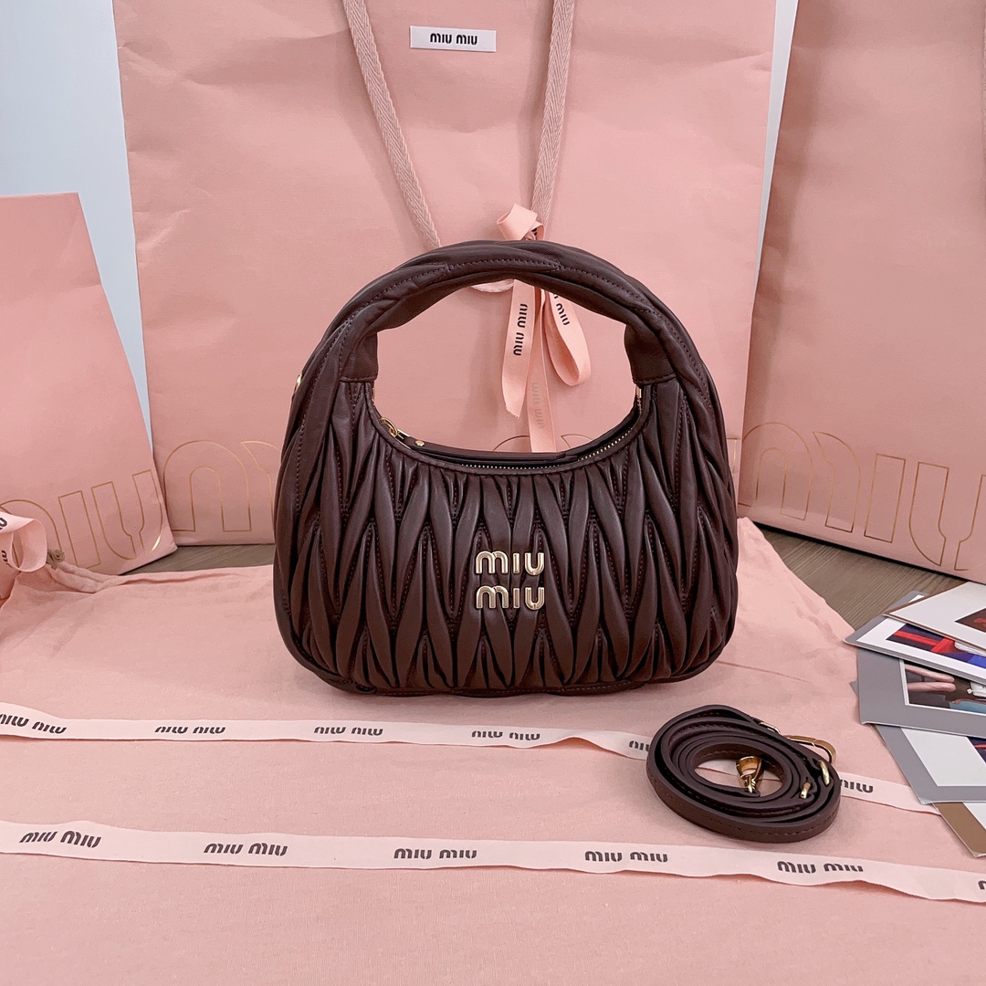 TOP Miu Miu Lambskin Miu Wander Bag 23x13x7cm - Briar Wood Color