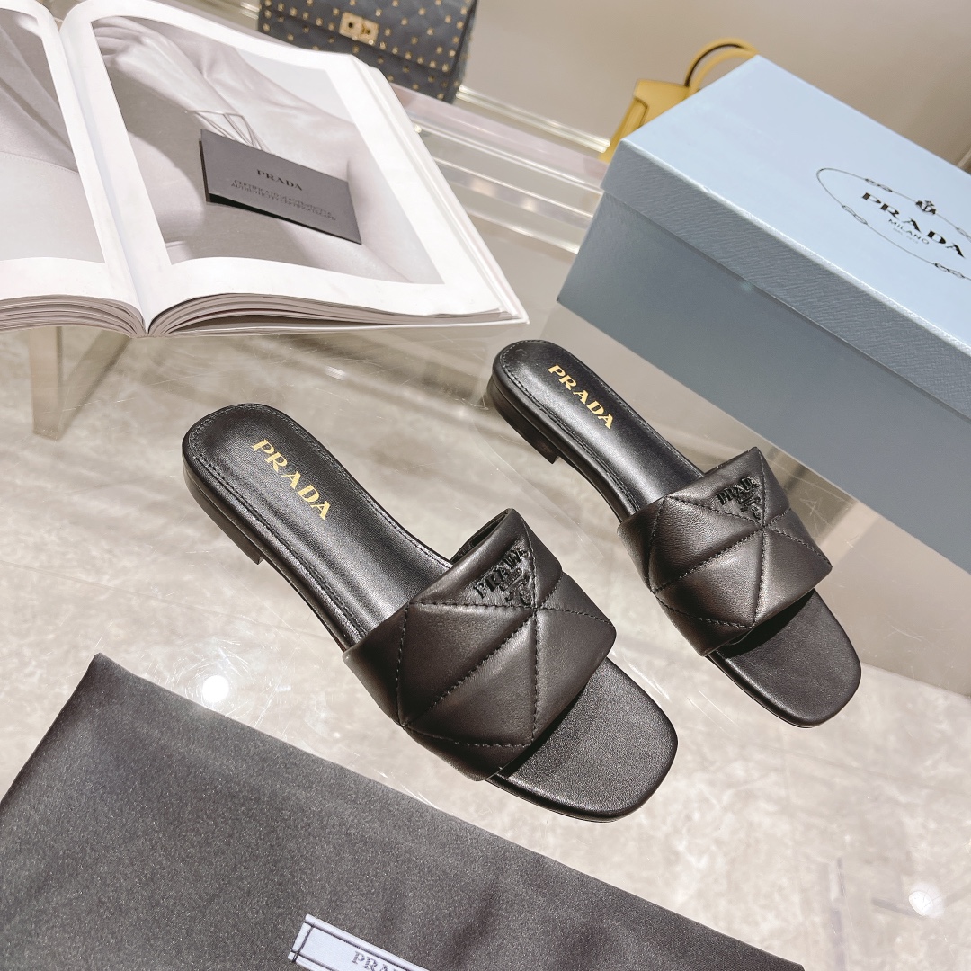 TOP PRADA Celeste Quilted Nappa Sandals - Black