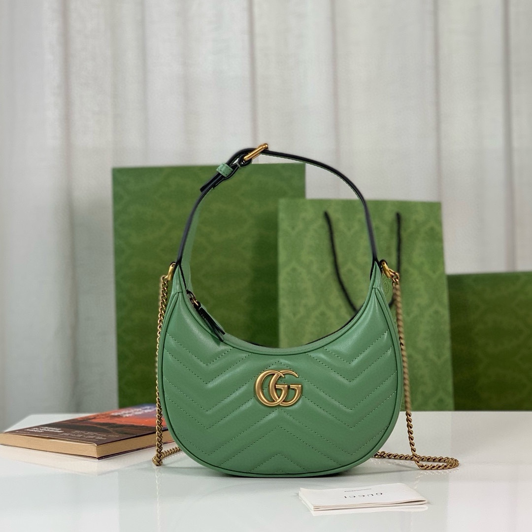 TOP GUCCI GG Marmont Collection Half Moon Mini Handbags 21.5X11X5cm - 3 Colors&GHW