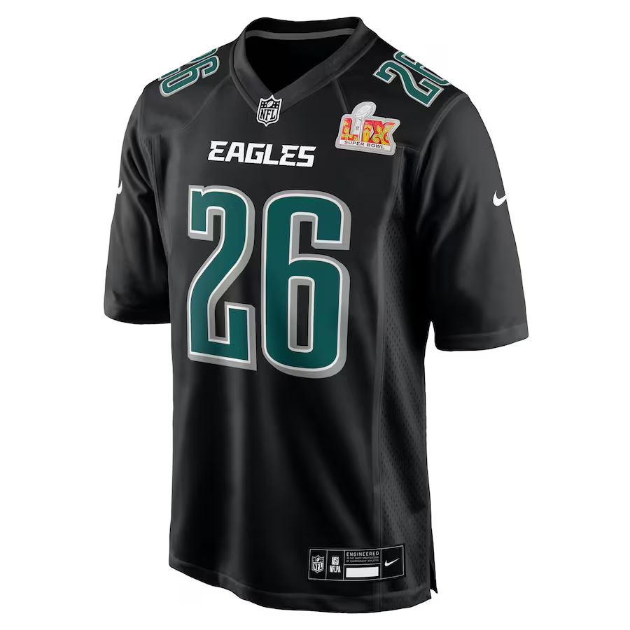 Men's Philadelphia Eagles Saquon Barkley  Carbon Black Super Bowl LIX Fashion Game Player Jersey