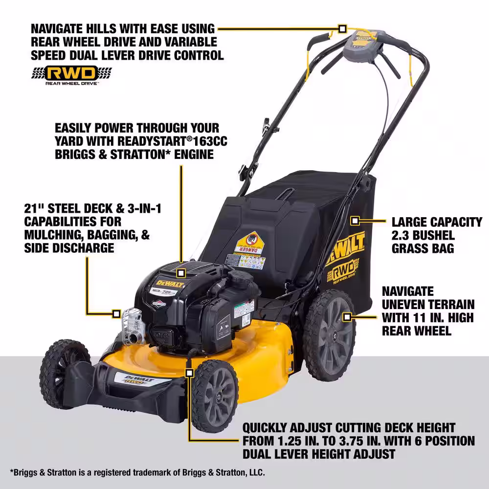 21 in. 163cc Briggs and Stratton 725Exi Engine Rear Wheel Drive 3-in-1 Gas Self Propelled Walk Behind Lawn Mower