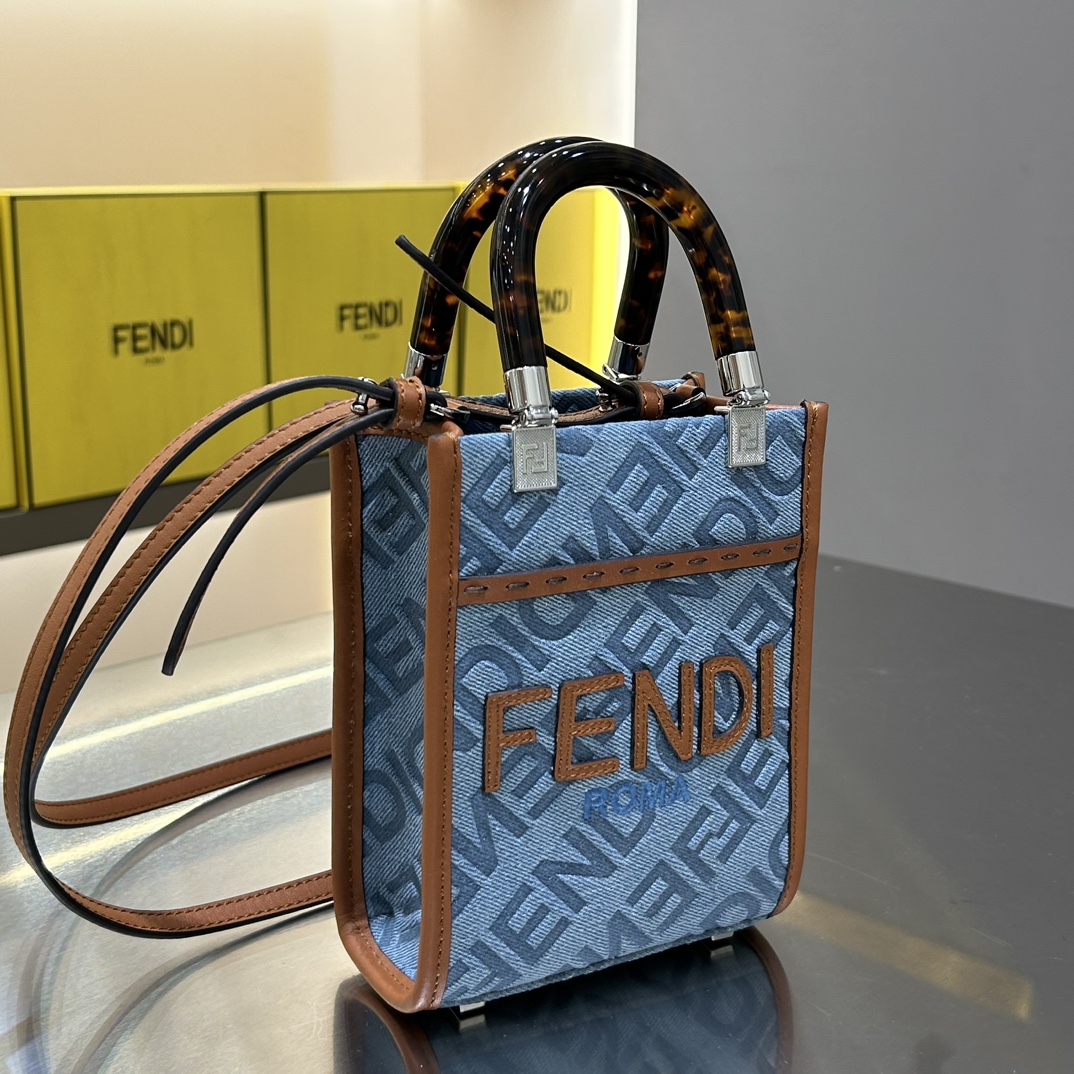 TOP FENDI Mini Tote Shopping Bag - Denim blue