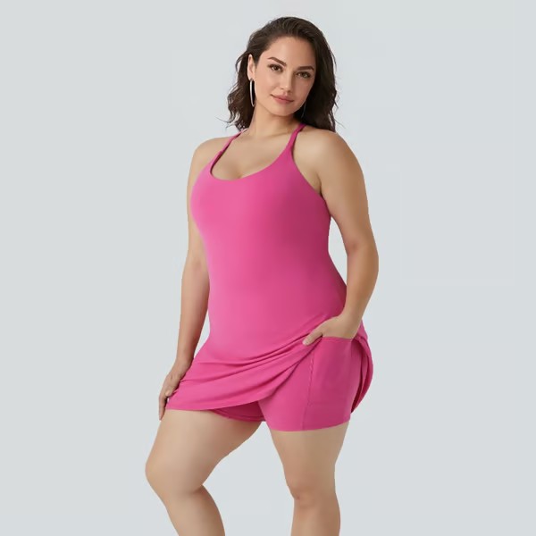 &2025 Anti-exposure sports dress with built-in shorts, removable chest pads, and pockets levelkeen