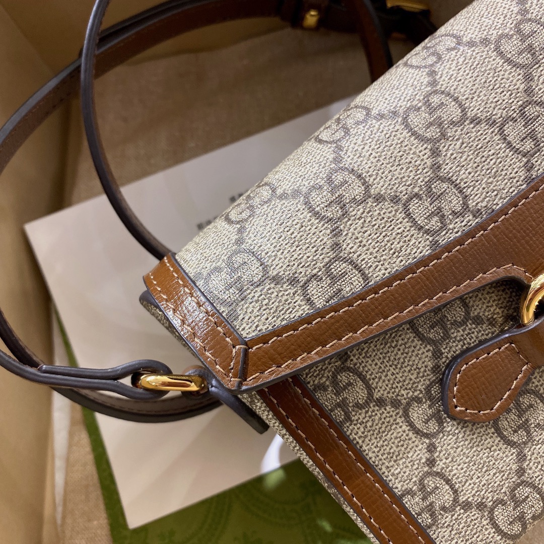 TOP GUCCI GG Horsebit 1955 Bag 18x12x5cm - Brown