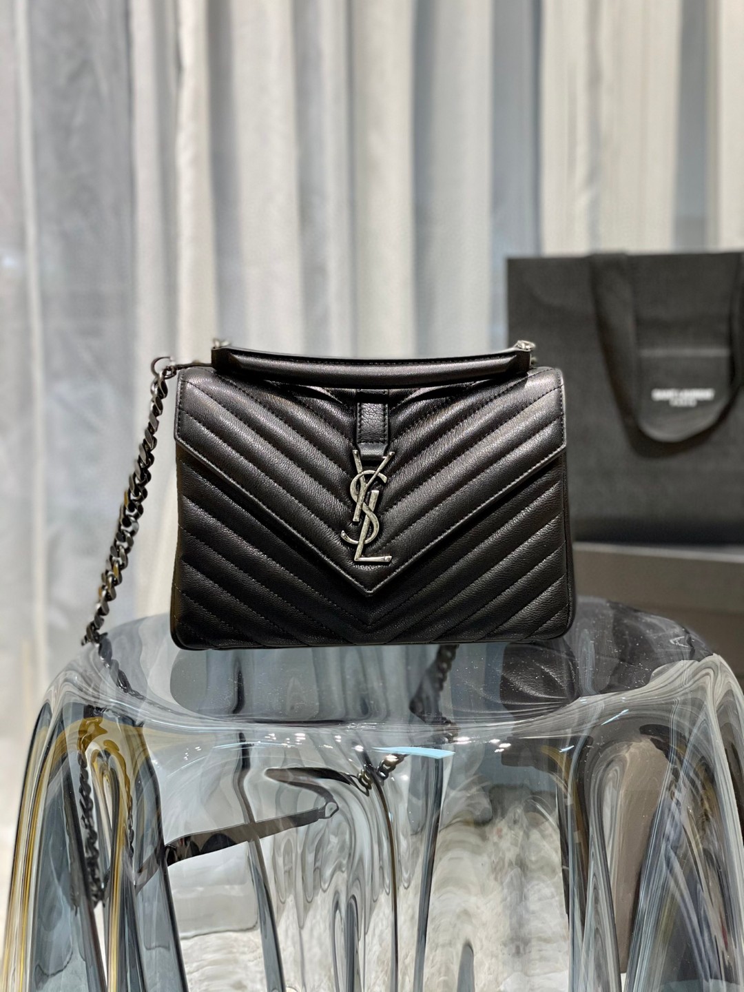 TOP Yves Saint Laurent YSL Small College Bag 24×17×6cm - Black & SHW