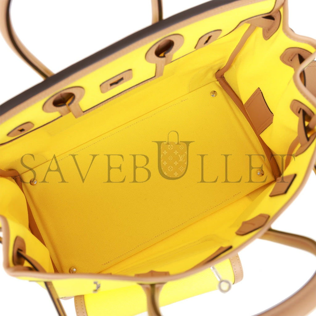 HERMES MASTER BIRKINBIRKIN 35 CARGO JAUNE CITRON TOILE AND CHAI SWIFT PALLADIUM HARDWARE (35*28*18cm)