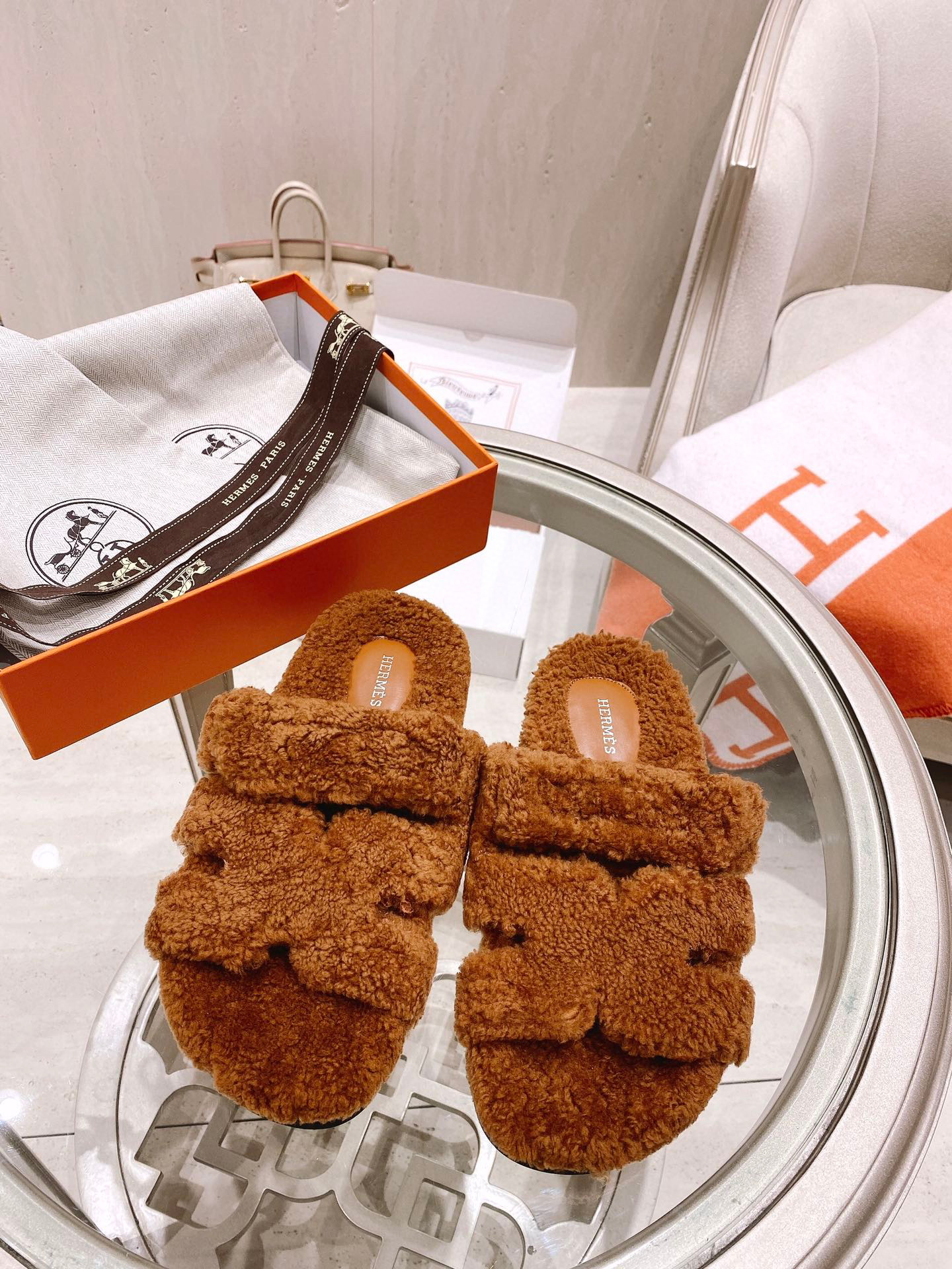 TOP HERMES Chypre Fur Sandal - 10 Colours