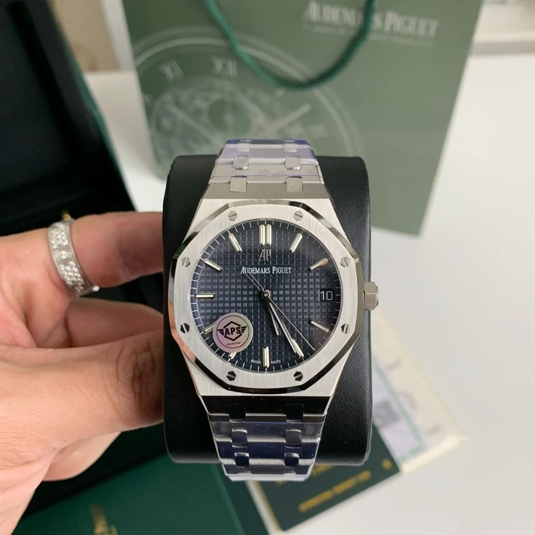 AAAWatch Luxury Octagonal Automatic Mechanical Watch, Stainless Steel Bracelet, Blue Tapisserie Dial Sapphire Crystal Men Wristwatch