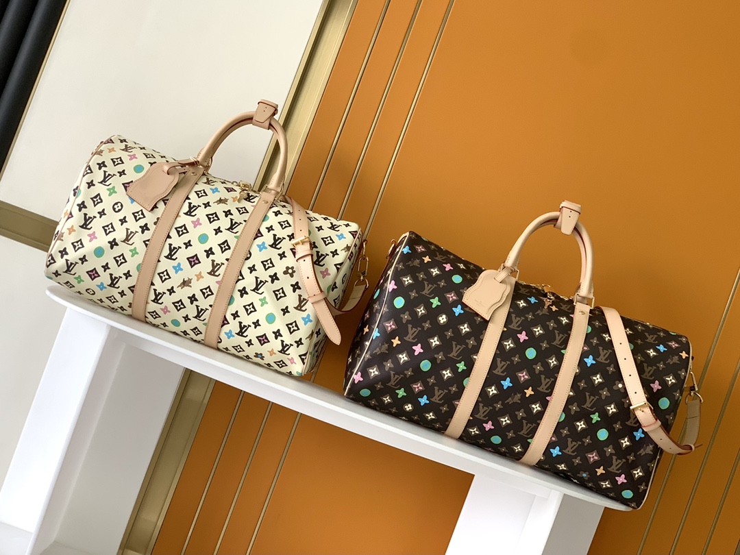 TOP Louis Vuitton LV Damier Graphite Leather Keepall Bag 50cm