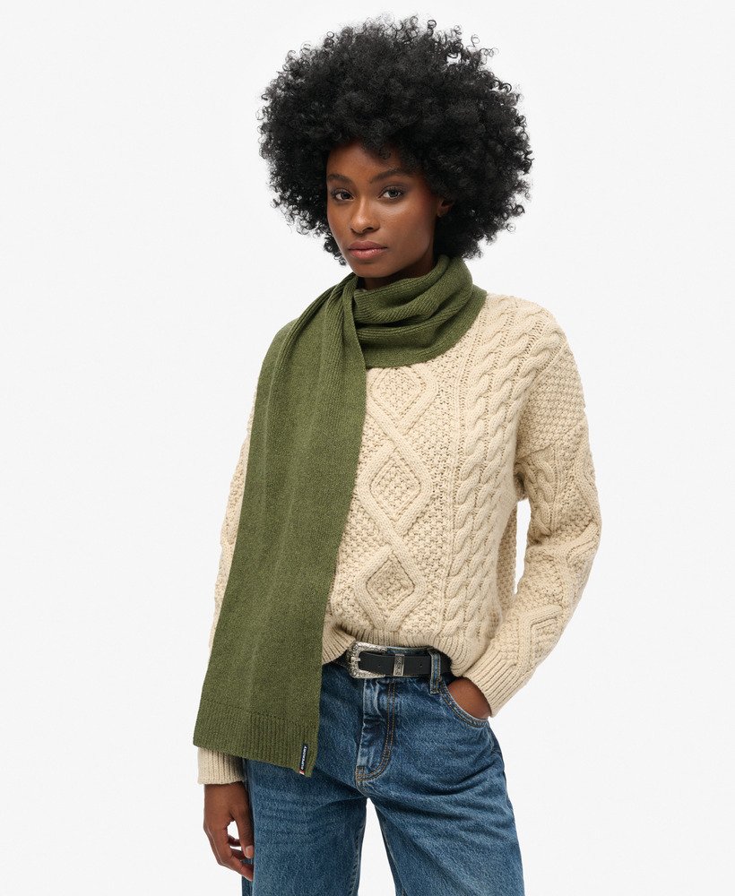 Essential Logo Knitted Scarf | Deep Army Green Marle