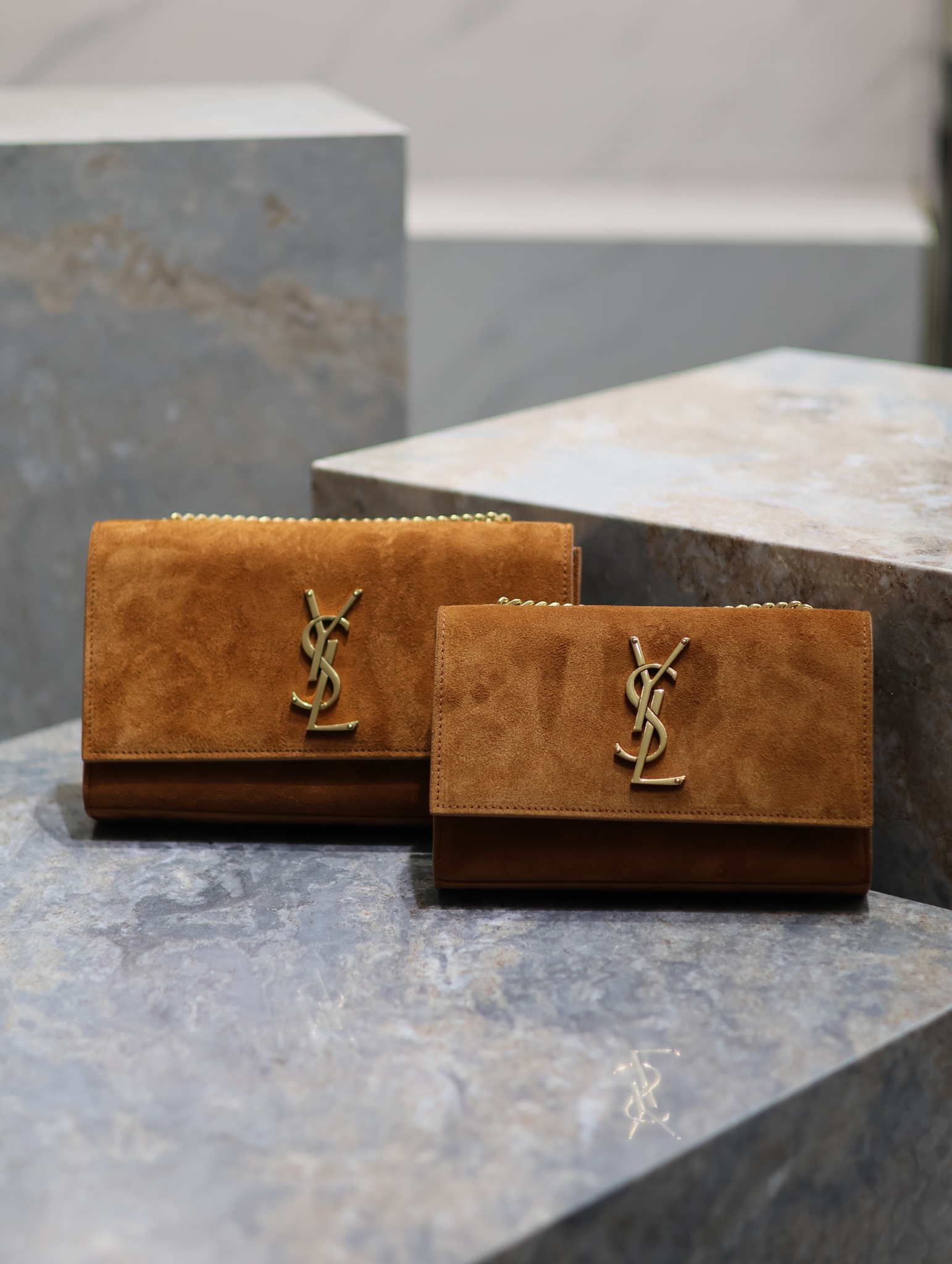 TOP Yves Saint Laurent YSL Monogram Kate Bag - 2 Size - Earthy yellow&GHW