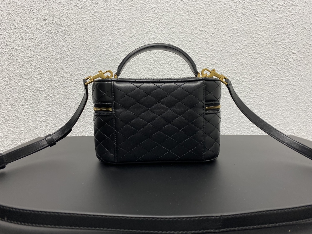 TOP Yves Saint Laurent YSL Mini Sheepskin Leather Shoulder Strap Handbag 18X11X6.5cm - Black&GHW