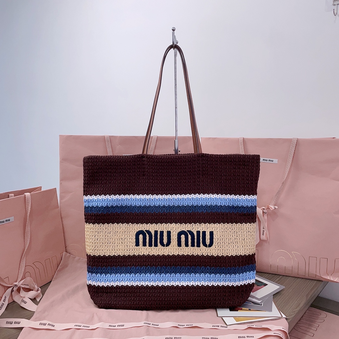 TOP Miu Miu Raffia Grass Woven Tote Bags 40 x 34 x 16 cm - 2 Colour