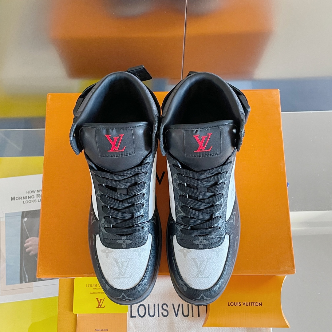 Louis Vuitton Rivoli High‑top Sneakers Black‑White Monogram Canvas Unisex Shoes