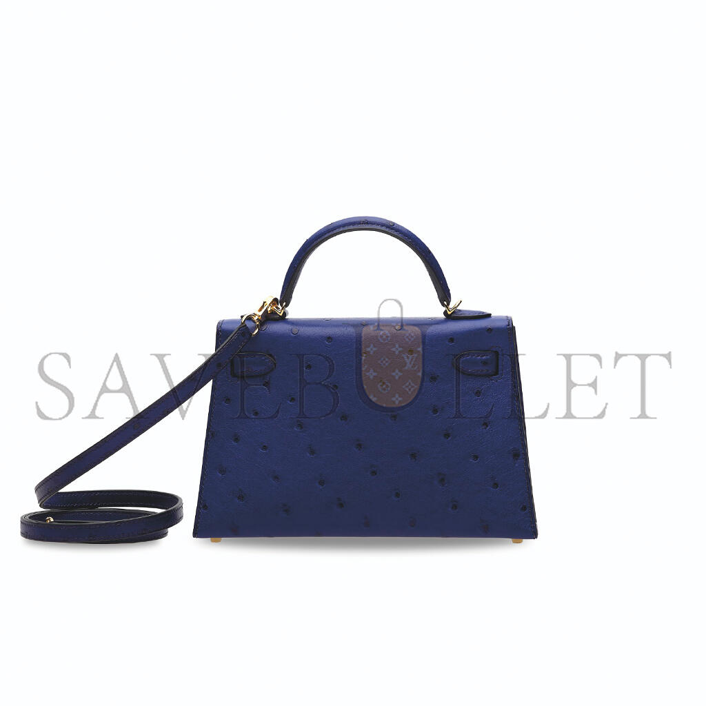 HERMÈS OSTRICH MINI KELLY 20 II WITH GOLD HARDWARE (19*12*5.5cm)