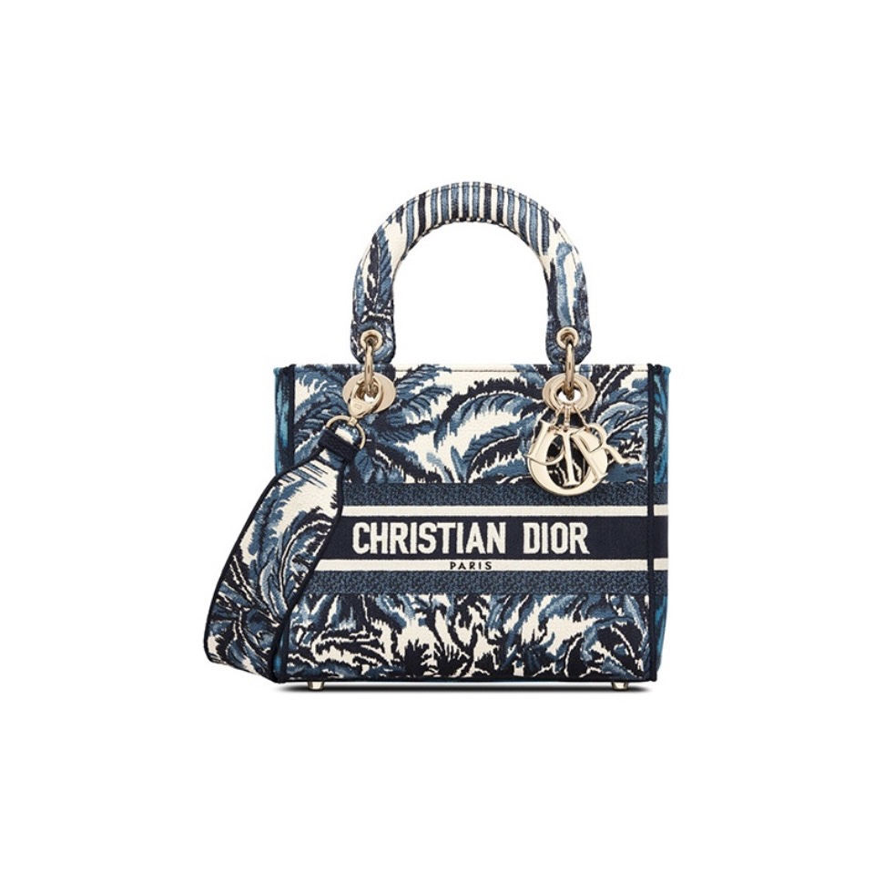 Dior The LADY D-LITE Bag Blue Dior Palms Embroidery M0565OREU_M928（10A Mirror Version）