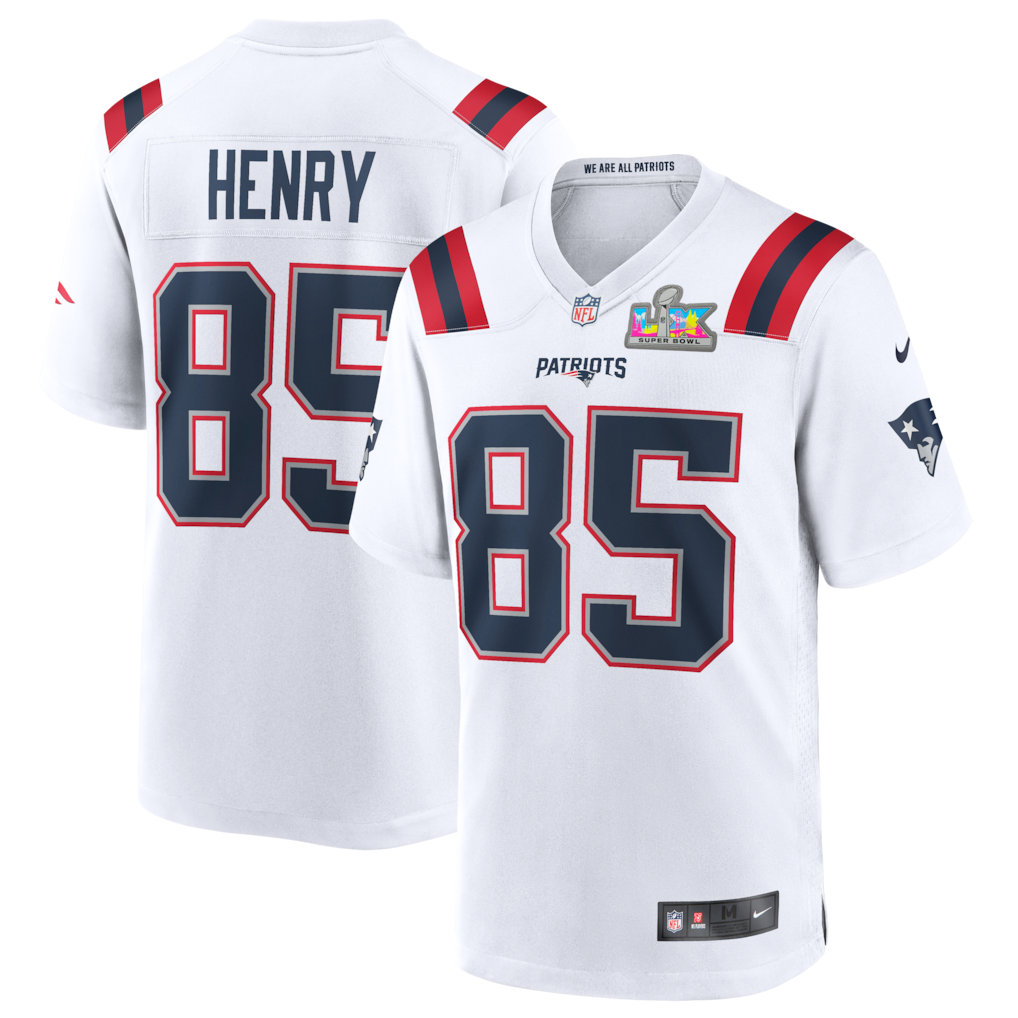 New England Patriots Road Game Super Bowl LX Patch Jersey - White - Hunter Henry - Mens