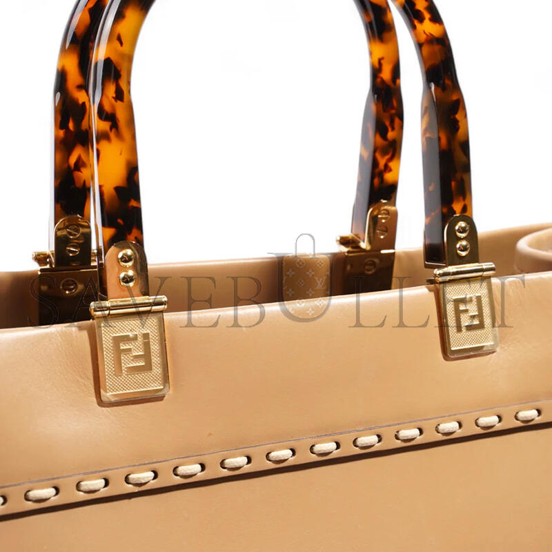 FENDI BEIGE LEATHER AND PYTHON MEDIUM SUNSHINE SHOPPER TOTE  (36*31*12cm)