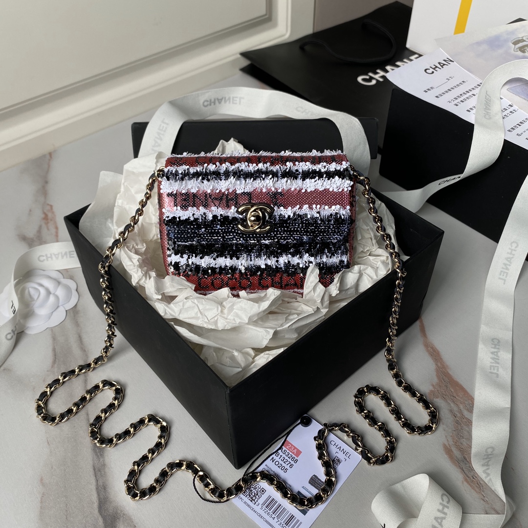 TOP CHANEL Flap Bag with Colorful Letter Sequins 12x10x3cm