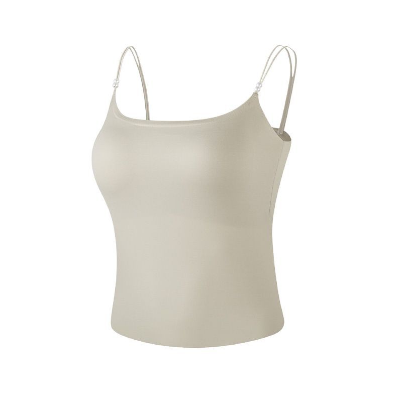 Herbal-style camellia fragrance pearl camisole, lightweight and cool, with built-in chest pads, one-piece beautiful back underwear for women, levelkeen