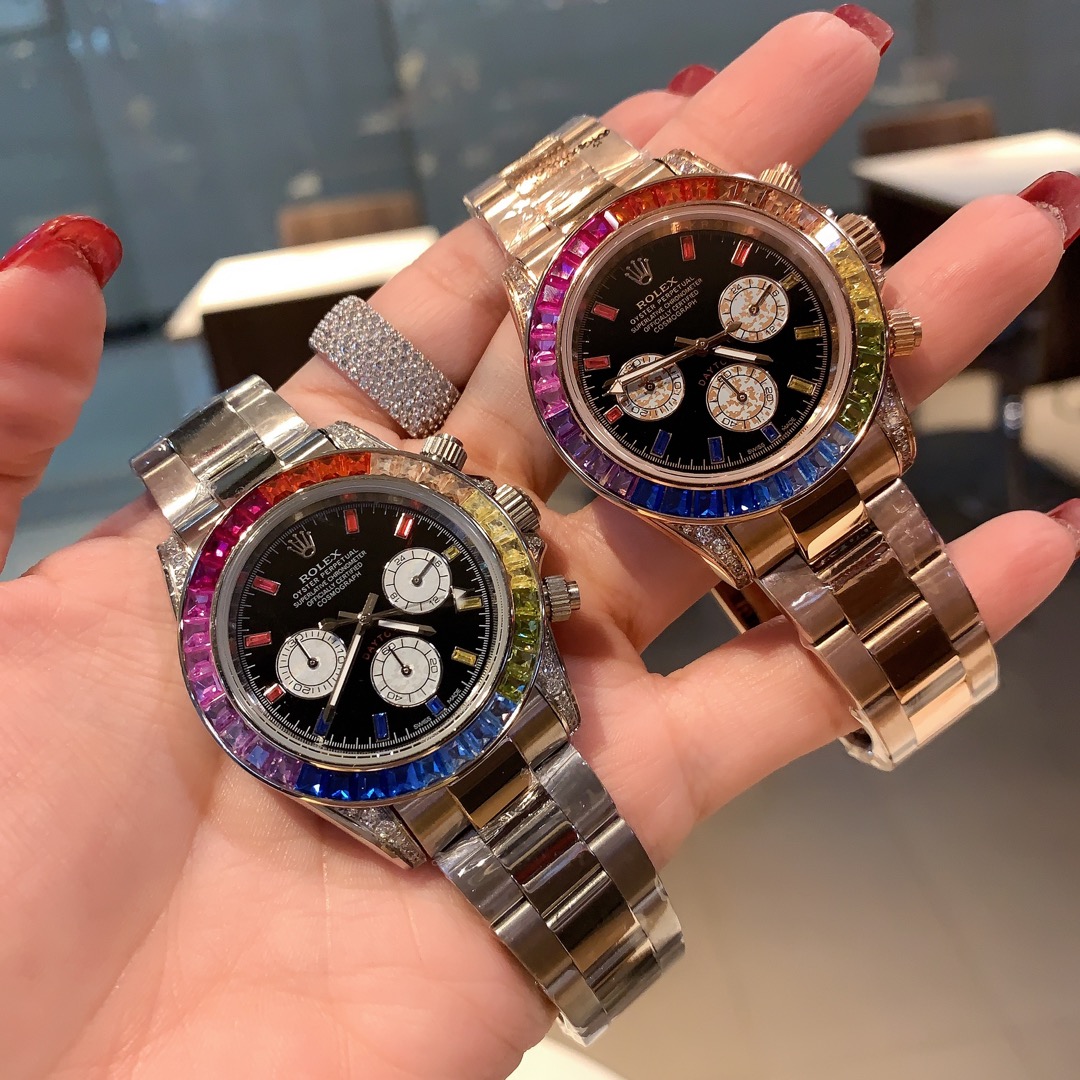 TOP ROLEX Daytona Watch With Rainbow Bezel 40mm - 2 Colors