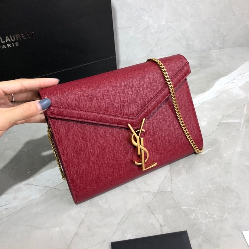 TOP Yves Saint Laurent YSL Cassandra Chain Wallet Grain Leather - Red