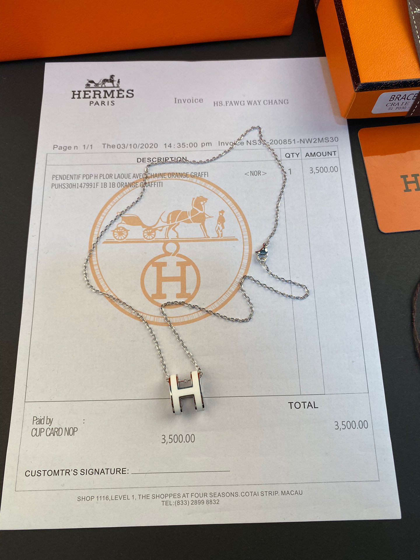 TOP HERMES Mini H Logo Necklace - White