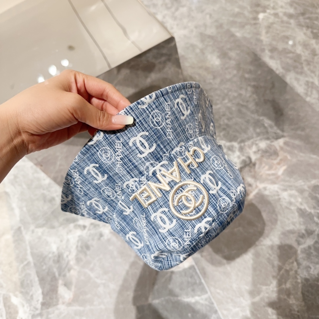 TOP CHANEL Cowboy Blue Vintage Fisherman Hat