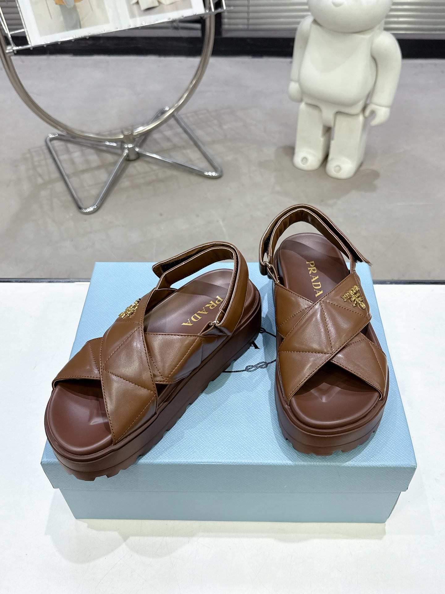 TOP PRADA Thick Sole Sandals - Brown