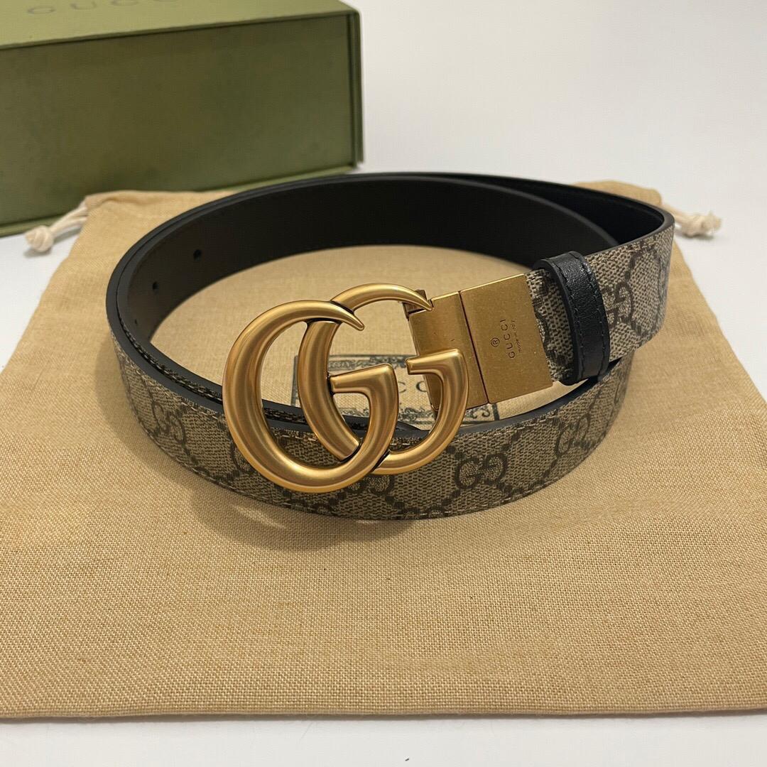 TOP GUCCI  Reverse Thin Belt 3cm - Monogram and Black with GHW