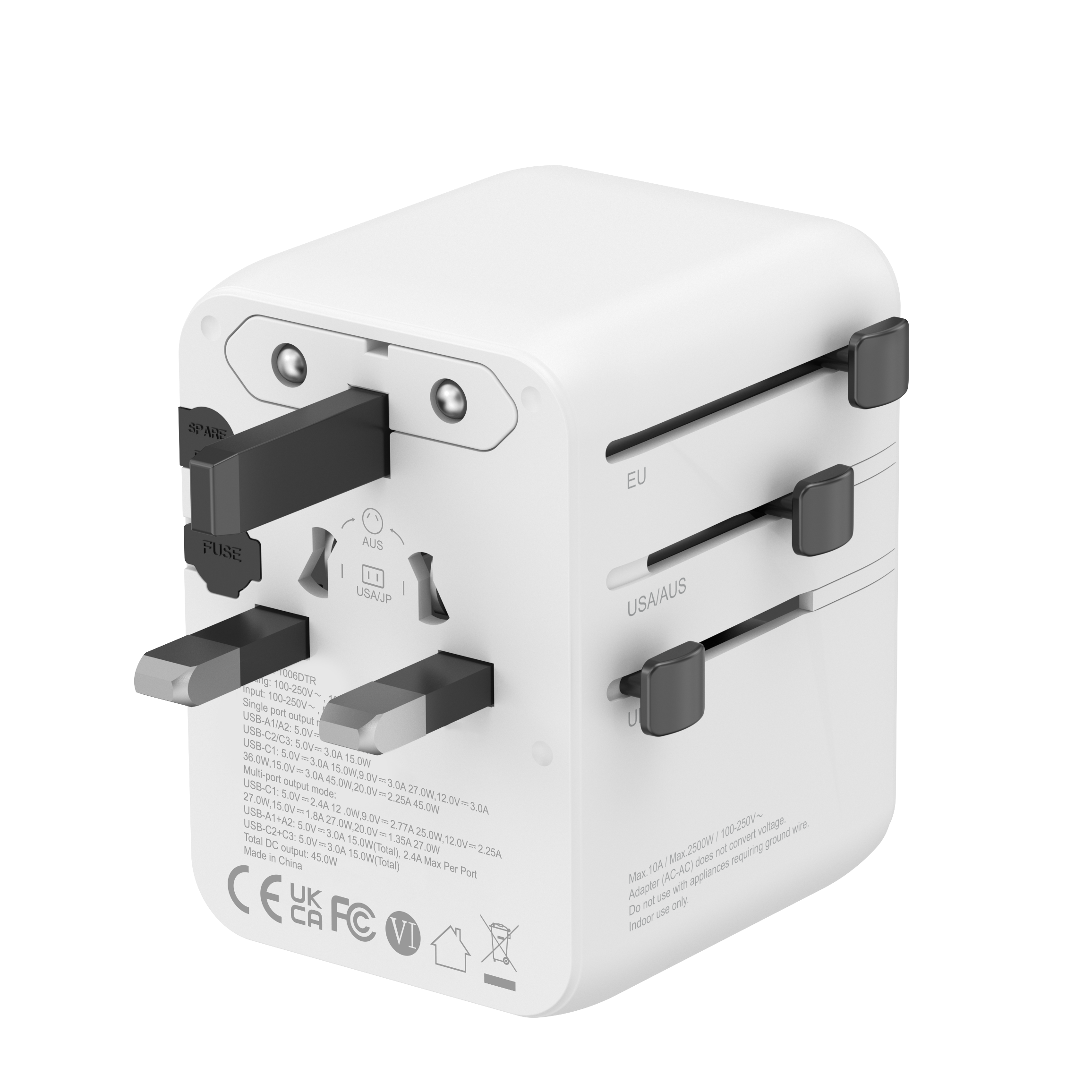 45W Gan Charger Au Plug International Travel Adapter Universal USB Worldwide Charger with 2C1A for Camera PD Function