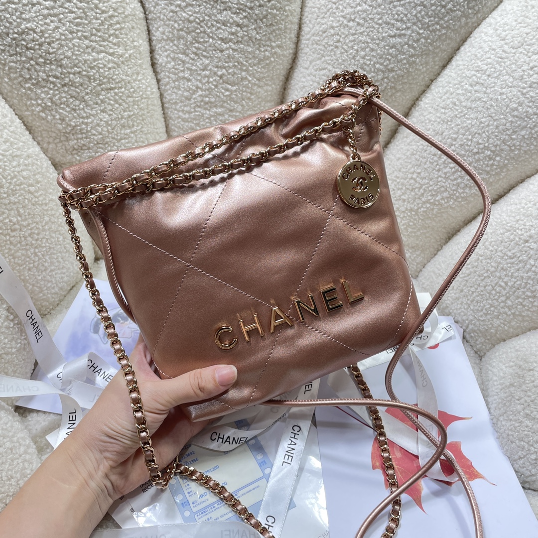 TOP CHANEL 22 Bag Shiny 19x20x6cm - Pink