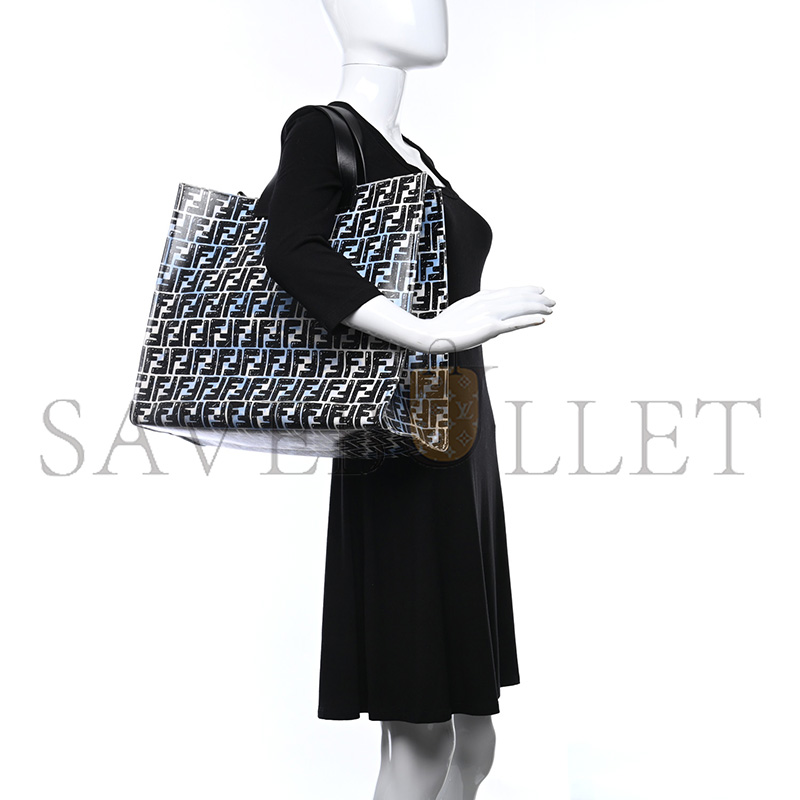 FENDI X JOSHUA VIDES COATED CANVAS FF CLOUDY SHOPPING TOTE WHITE CELESTE BLACK (39*35*19cm)