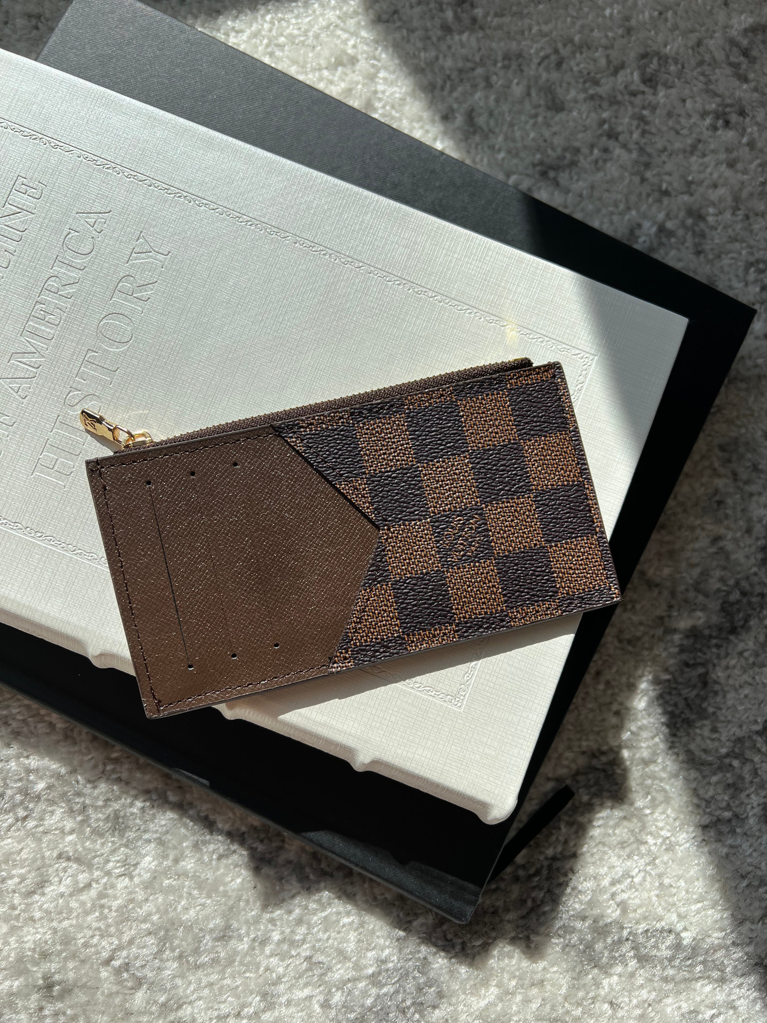TOP Louis Vuitton LV Damier Ebene Card Case Wallet - Brown