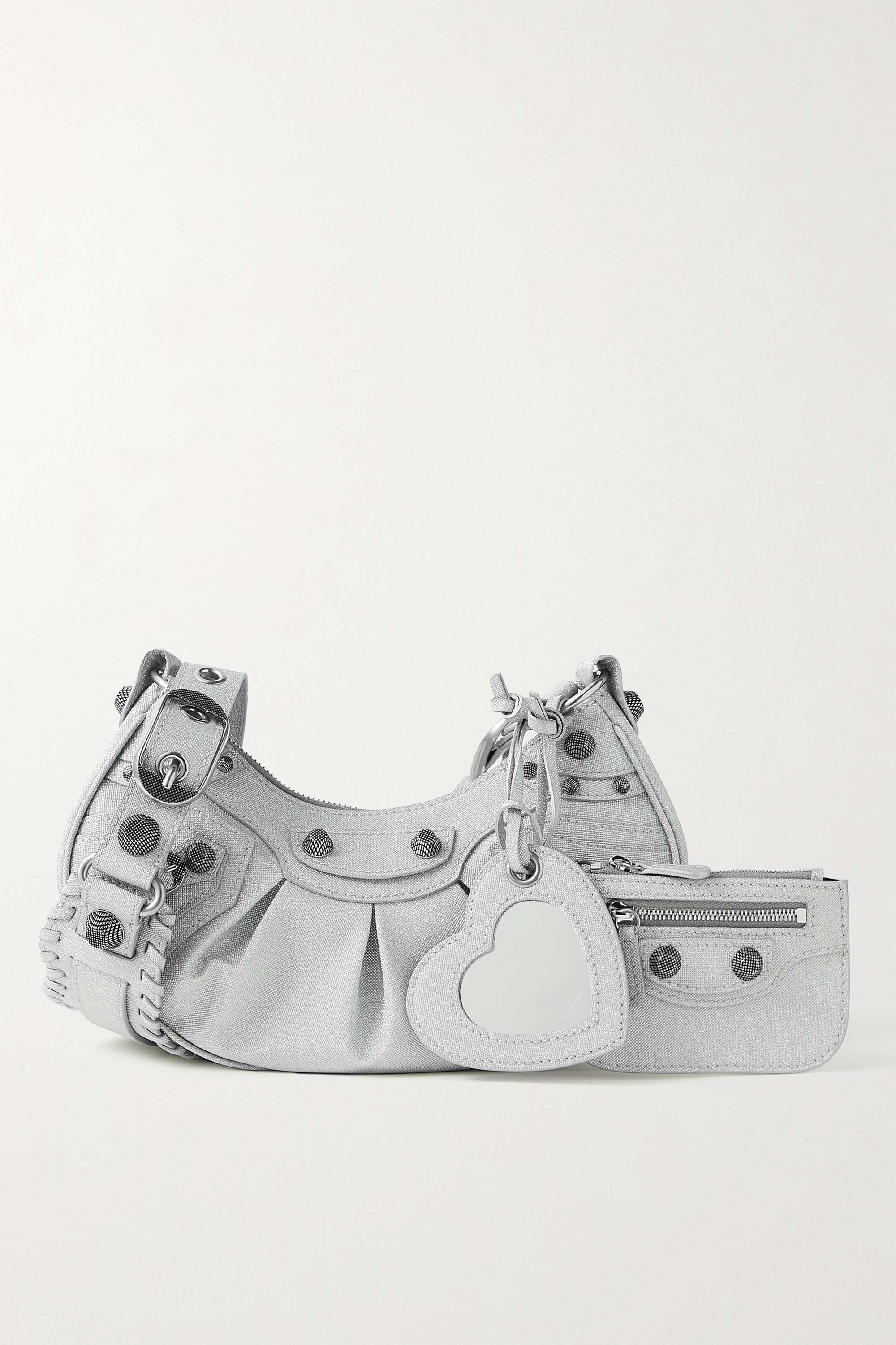 BALENCIAGA Le Cagole XS studded metallic canvas shoulder bag grey(Replica)