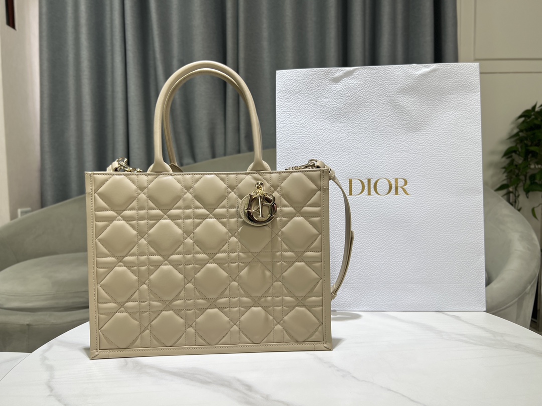 TOP Christian Dior Calfskin Leather Book Tote Bags 36.5x28x17.5cm - Apricot