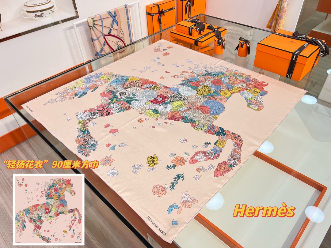 TOP HERMES Silk Square Scarf 90x90cm - 4 Color