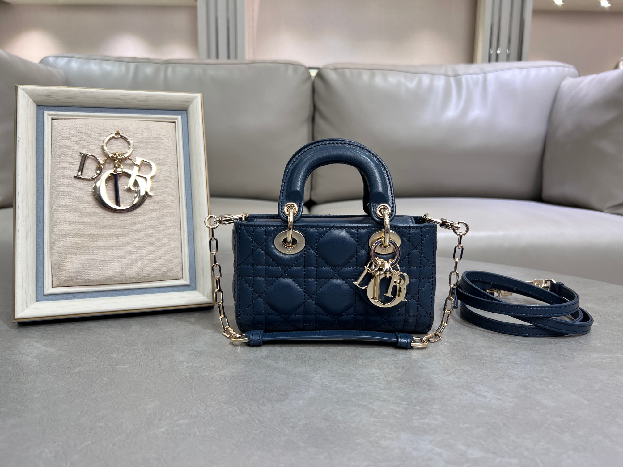 TOP Christian Dior Lady D-Joy Bags 16cm/22cm/26cm - Dark Blue&GHW