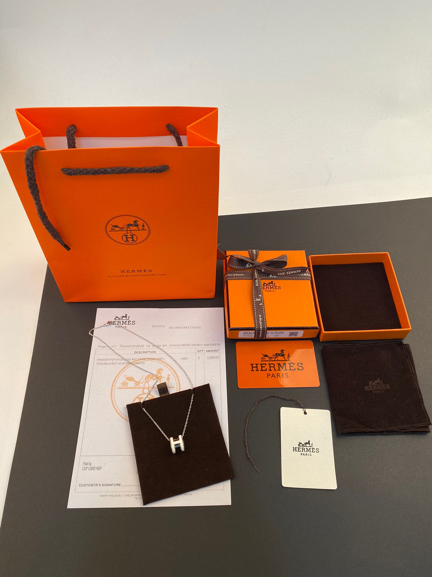 TOP HERMES Mini H Logo Necklace - White